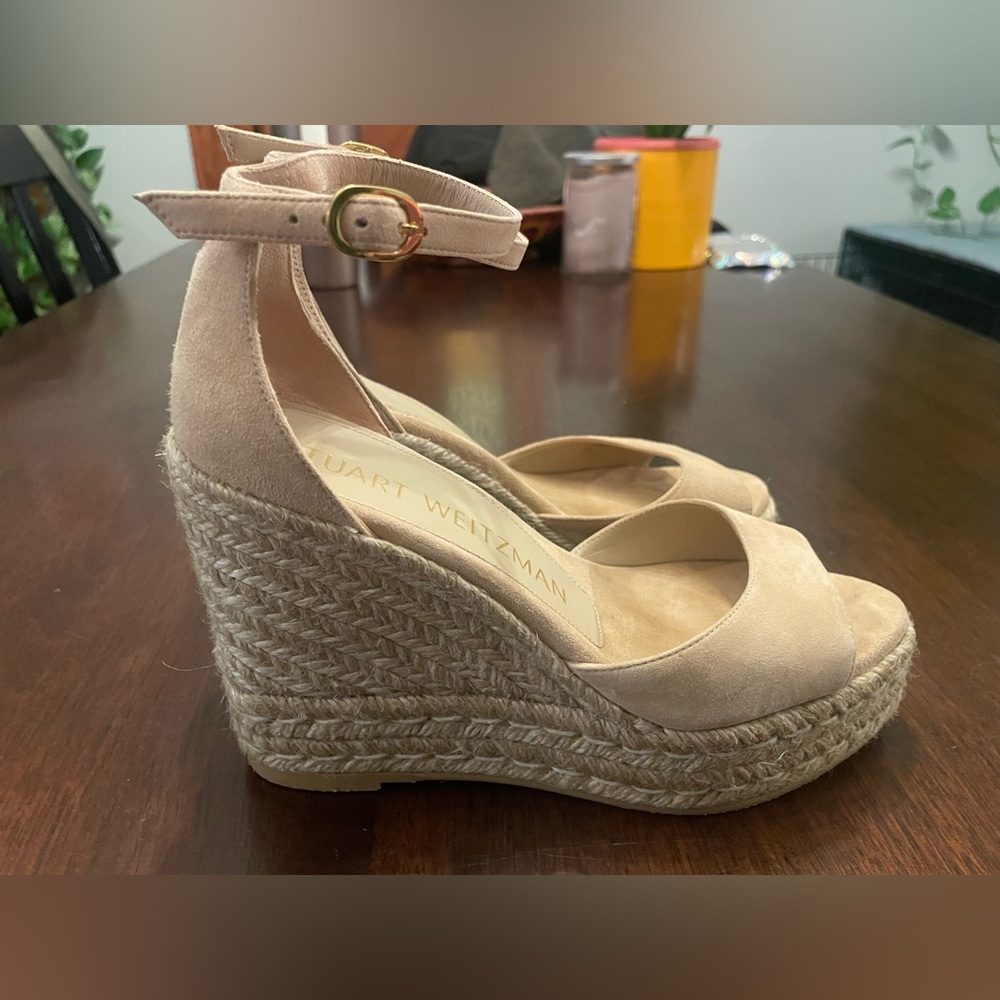 Stuart Weitzman Nudistcurve Wedge Espadrille Sandals in Size 6 - Adobe Suede